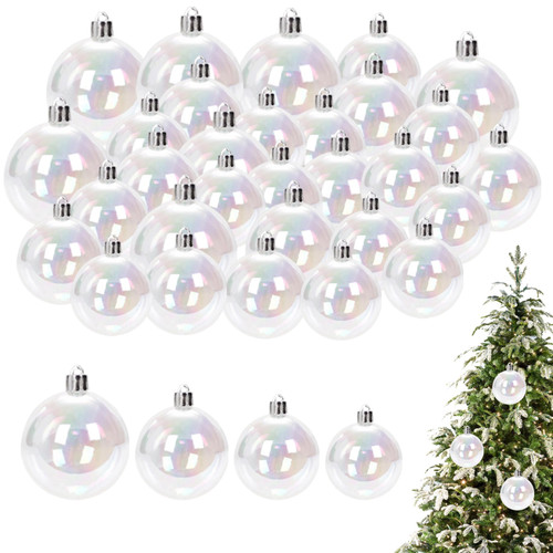 Iridescent Baubles Christmas Clear Baubles 3/4/5/6cm Shatterproof Iridescent Ornaments Balls 30PCS Plastic Shiny Hanging White Christmas Balls for Holiday Party Tree Decorations