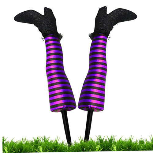 2Pcs Witch Legs with Ground Stake Halloween Upside Down Simulation Witch Legs Wicked Festive Decorations for Yard Lawn Garden Party, Purple