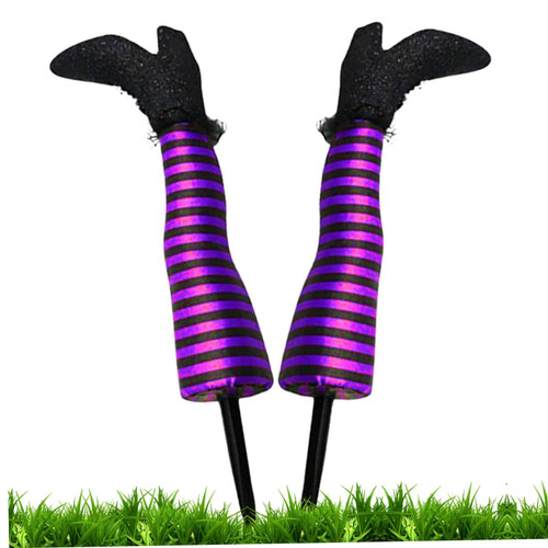 Naisicore Witch Legs, Witch Legs with Ground Stake 2Pcs Halloween Upside Down Simulation Witch Legs Wicked Festive Decorations for Yard Lawn Garden Party, Purple