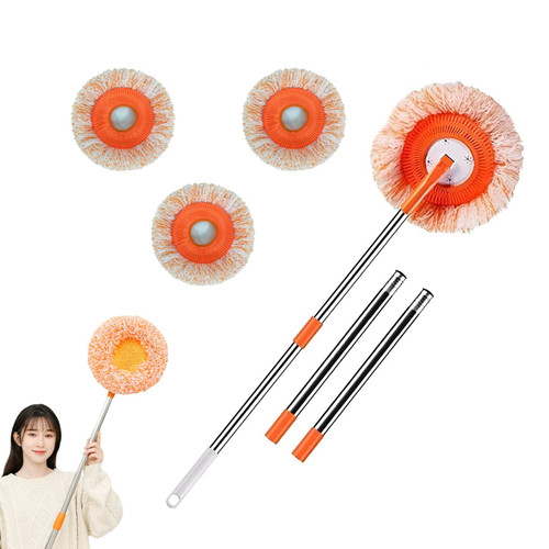 Wet MopsWall Cleaning Mop Rotatable Adjustable Microfiber Clean Mop Long Scrubbing Brush with 4 Mop Heads