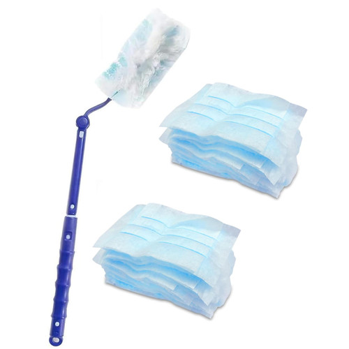 Disposable Dusters, 21pcs/Set Extendable Handles Duster Starter Kit with Handle & 20pcs Fluffy Dusters Refills Replacement, Anti-Static Dusters for Cleaning Car Table Furniture