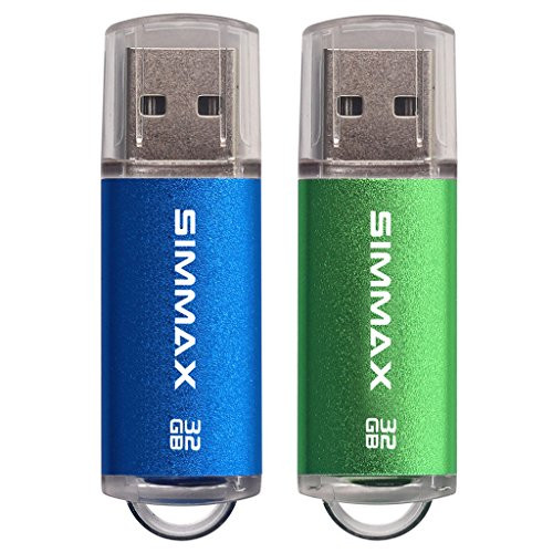 SIMMAX Flash Drive 2 Pack 32GB USB 2.0 Flash Drives Thumb Drive Memory Stick Pen Drive with Led Indicator (Blue Green)