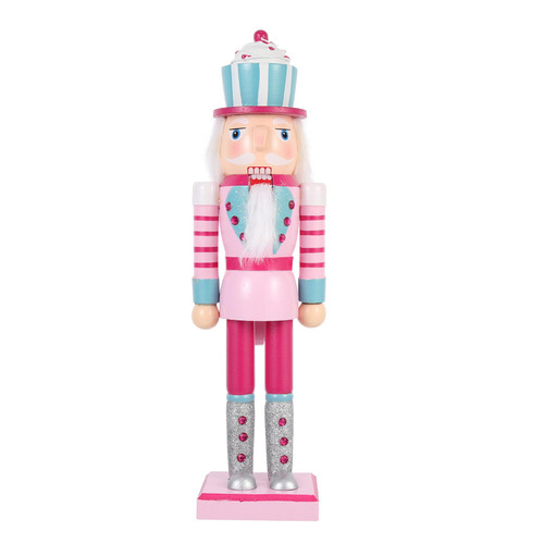 BESPORTBLE 35CM Christmas Nutcracker Soldier, Wooden Nutcracker Figure, Pink Nutcracker Soldier Festive Glitter Ornament for Christmas Party
