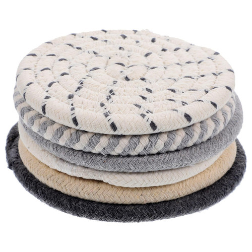 VILLCASE Cotton Round Woven Coasters Drink 6Pcs Handmade Braided Cup Coasters Round Woven Cup Coaster Cotton Drink Pad Heat Insulation Place Mat