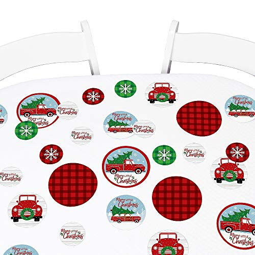 Big Dot of Happiness Merry Little Christmas Tree - Red Truck and Car Christmas Party Giant Circle Confetti - Party Decorations - Large Confetti 27 Count
