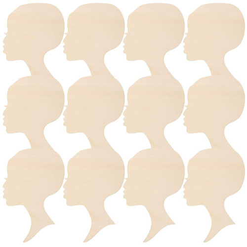 Alipis 12pcs African Girl Wooden Cutouts Women Face Silhouette Head Wood Decoration Pendant DIY Wooden Template Unfinished Craft Wreath for Mother Day Door Sign Wall Decor