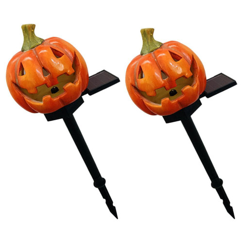BESTOYARD 2pcs Halloween Solar Garden Lights Solar Powered Pumpkin Garden Stake Spooky Solar Lamp Security Lights Landscape Pathway Markers Lights for Halloween Patio Yard Lawn