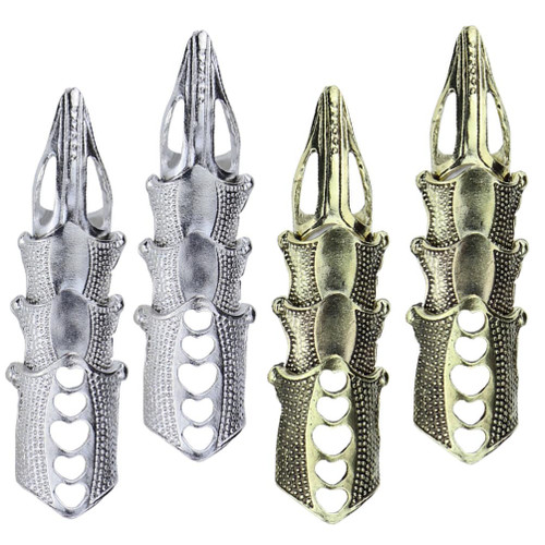 Lurrose 4pcs Knuckle Joint Full Finger Rings Alloy Metal Punk Rock Gothic Hinged Activity Rings Cosplay Costume Accessories Fashion Finger Jewelry Gift for Men Women Silver Tan