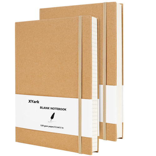 XYark Blank A5 Karft Notebook Journals Bulk, Plain Hardcover Subject Sketchbook Composition Notebooks Planner with Unlined Paper, 2 Pack, 120GSM, 102 Sheets, 5.5x8.3 inch, Travel Journal Set