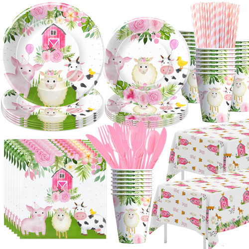 HIPVVILD Farm Birthday Party Supplies Tableware, Farm Animal Birthday Baby Shower Party Decorations, Plate, Cup, Napkin, Tablecloth, Cutlery, Farm House Animal Barnyard Theme Party Supplies | Serve 24 HIPVVILD Farm Birthday Party Supplies Tableware, Farm Animal Birthday Baby Shower Party Decorations, Plate, Cup, Napkin, Tablecloth, Cutlery, Farm House Animal Barnyard Theme Party Supplies | Serve 24