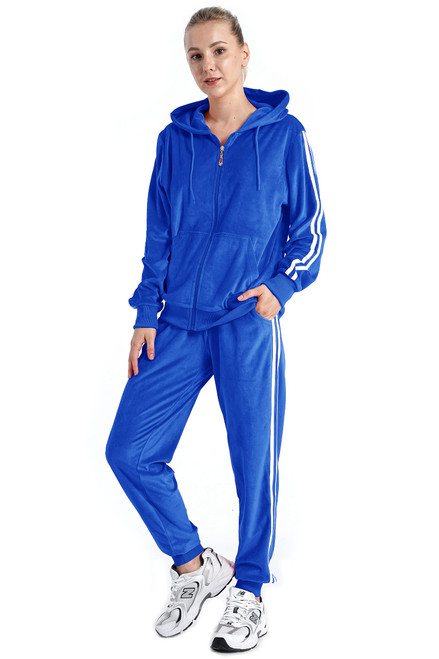 Gary Com 2 Piece Outfits Women's Velour Tracksuit Sets Sweatsuit Long Sleeve Hoodie and Sweat Pants Jogging Solid Zip Up Active Jogger Yoga Workout Suit, Royal Blue S