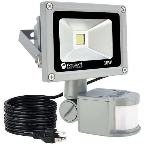 Feudarti 10W Outdoor LED Motion PIR Sensor Floodlight Monochrome, Work Light Dusk to Dawn Auto Switch 6500K Daylight IP66 Waterproof with US 3 Plug Light for Garage Deck Porch Security Lightin Feudarti 10W Outdoor LED Motion PIR Sensor Floodlight Monochrome, Work Light Dusk to Dawn Auto Switch 6500K Daylight IP66 Waterproof with US 3 Plug Light for Garage Deck Porch Security Lightin