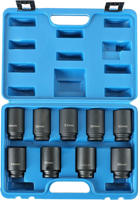 ATPEAM 1/2" Drive Deep Impact Socket Set 9PCS 6 Point Metric Axle Nut Socket Set Jumbo Socket Set 29mm-38mm Deep Impact Socket Set 1/2 Drive