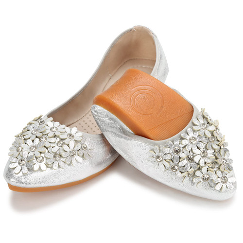 KUNWFNIX Women's Ballet Flats Daisy Wedding Ballerina Shoes Foldable Sparkly Comfort Slip on Flat Shoes KUNWFNIX Women's Ballet Flats Daisy Wedding Ballerina Shoes Foldable Sparkly Comfort Slip on Flat Shoes