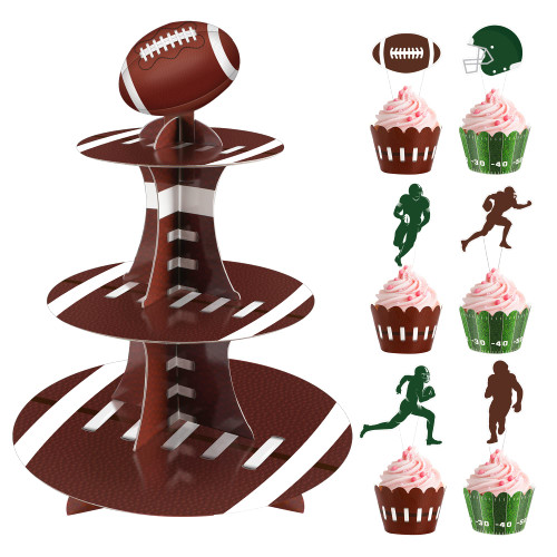 Football Theme 3-Tier Round Cardboard Cupcake Stand Cupcake Toppers Cupcake Wrappers for 24 Cupcakes Perfect for Superbowl Party Decorations Super Sunday Touchdown Party Decorations Football Theme 3-Tier Round Cardboard Cupcake Stand Cupcake Toppers Cupcake Wrappers for 24 Cupcakes Perfect for Superbowl Party Decorations Super Sunday Touchdown Party Decorations