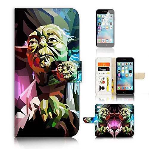 (For iPhone 8 Plus/iPhone 7 Plus) Wallet Case Cover & Screen Protector Bundle! A20579 Starwars Yoda