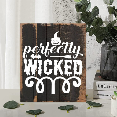 Country Rustic Style Wood Pallet Halloween Quotes Perfectly Wicked 10x12in Wooden Wall Plaque for Porch Living Room Garden Yard Farmhouse Kitchen Coffee Bar Home Decor Country Rustic Style Wood Pallet Halloween Quotes Perfectly Wicked 10x12in Wooden Wall Plaque for Porch Living Room Garden Yard Farmhouse Kitchen Coffee Bar Home Decor