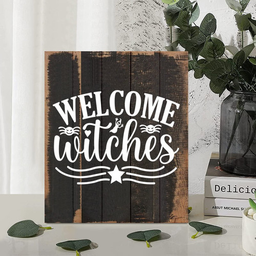 Country Rustic Style Wood Sign Halloween Quotes Welcome Witches Wall Hanging Plaque for Porch Garden Yard Living Room Farmhouse Kitchen Coffee Bar Laundry Room Decor 10x12in Country Rustic Style Wood Sign Halloween Quotes Welcome Witches Wall Hanging Plaque for Porch Garden Yard Living Room Farmhouse Kitchen Coffee Bar Laundry Room Decor 10x12in