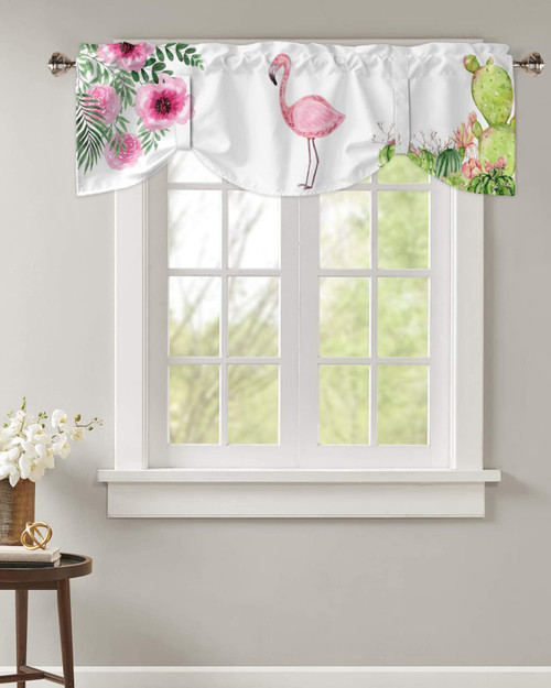Tie Up Valance for Kitchen Windows,Tropical Pink Flamingo Bird Cactus Floral Leaves Adjustable Valances Rod Pocket Short Curtain,Summer Animal Cacti Flower Tie Up Curtains Valance for Bedroom 42x18in Tie Up Valance for Kitchen Windows,Tropical Pink Flamingo Bird Cactus Floral Leaves Adjustable Valances Rod Pocket Short Curtain,Summer Animal Cacti Flower Tie Up Curtains Valance for Bedroom 42x18in