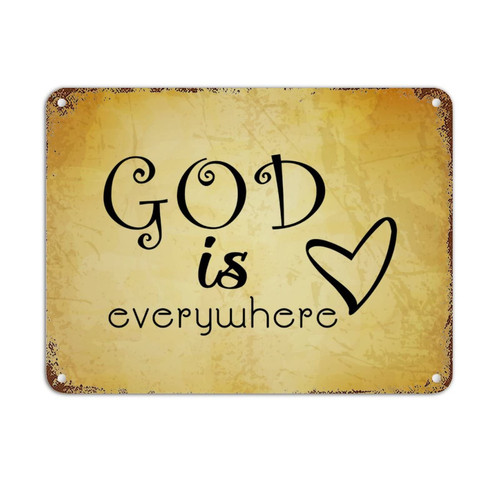 Bible Verse Chic Vintage Metal Signs Positive Saying God is Everywhere Aluminum Metal Tin Sign Wall Art Hanging Vintage Aluminum Sign for Courtyard Garden Bar Coffee Porch Decor Birthday Gift 12x16in