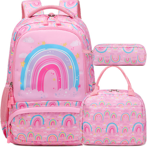 Jumpopack Rainbow Backpack for Girls School Backpack for Elementary Girls Backpack with Lunch Box Set Back to School Bag Preschool Kids Bookbag