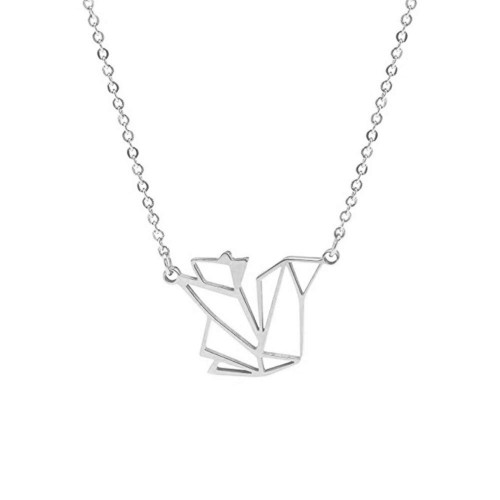 NOUMANDA Geometric Origami Squirrel Hollow Necklace Cutting Metal Animal Elements Pendant Jewelry (silver) NOUMANDA Geometric Origami Squirrel Hollow Necklace Cutting Metal Animal Elements Pendant Jewelry (silver)