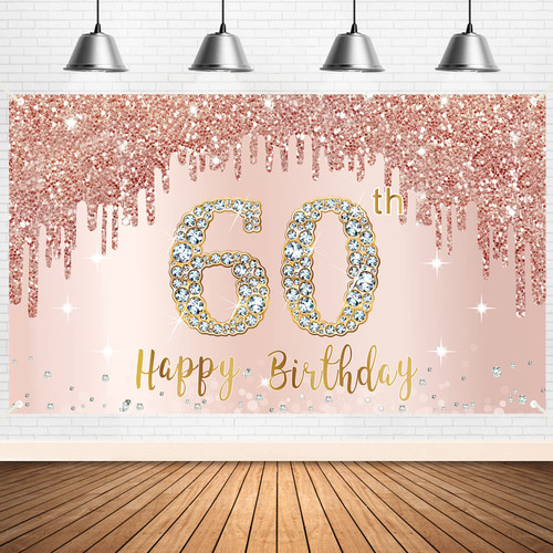 Happy 60th Birthday Banner Backdrop Decorations for Women, Rose Gold 60 Birthday Party Sign Supplies, Pink Sixty Year Old Birthday Poster Background Photo Booth Props Decor Happy 60th Birthday Banner Backdrop Decorations for Women, Rose Gold 60 Birthday Party Sign Supplies, Pink Sixty Year Old Birthday Poster Background Photo Booth Props Decor