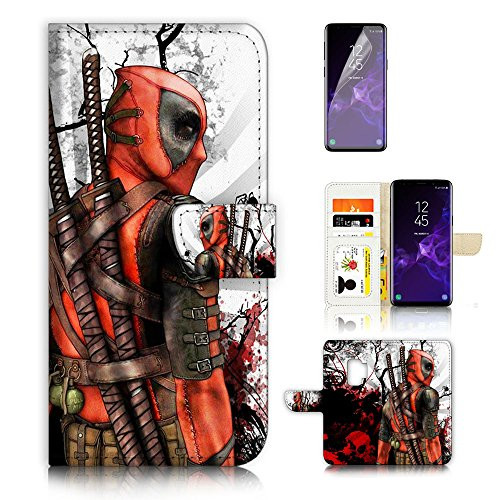 ( For Samsung S9+ / Galaxy S9 Plus ) Flip Wallet Case Cover & Screen Protector Bundle - A4100 Deadpool