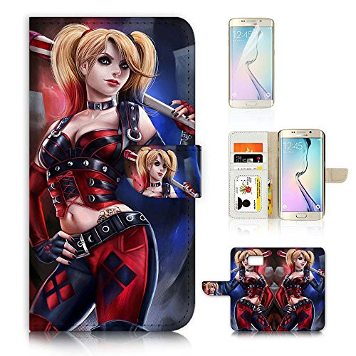 ( For Samsung S7 Edge , Galaxy S7 Edge ) Flip Wallet Case Cover & Screen Protector Bundle - A8537 Harley Quinn