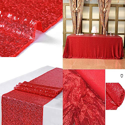 Ruiting Sequin Table Runner 12" x 108" Red Sequin Tablecloth Sequin Table Runners Event Bridal Wedding Runner Christmas Table Runner (12x108 Inch Red)