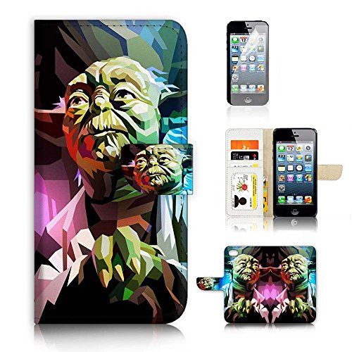 ( For iPhone 5 5S / iPhone SE ) Flip Wallet Case Cover and Screen Protector Bundle A20579 Starwars Yoda