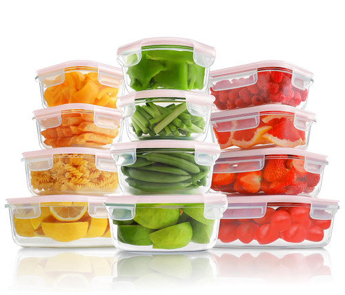 HOMBERKING 12 Sets Glass Food Storage Containers with Lids, Glass Meal Prep Containers, Airtight Glass Bento Boxes, BPA Free & Leak Proof, Pantry Kitchen Storage(12 lids & 12 Containers) - Pink HOMBERKING 12 Sets Glass Food Storage Containers with Lids, Glass Meal Prep Containers, Airtight Glass Bento Boxes, BPA Free & Leak Proof, Pantry Kitchen Storage(12 lids & 12 Containers) - Pink