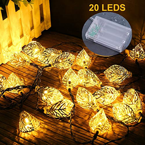 ALUNME Christmas Tree Leaf String Lights 10 Feet 20 LED Warm Lights Stainless Steel Leaf led String Lights Decorative for Christmas,Indoor Outdoor