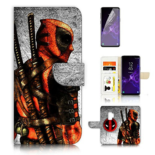 ( For Samsung S9+ / Galaxy S9 Plus ) Flip Wallet Case Cover & Screen Protector Bundle - A20500 Deadpool