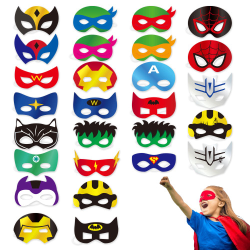 Top Hubsch 26 Pieces Superhero Cosplay Masks for Birthday Party, Superhero Party Supplies Children Masquerade Cosplay Eye Masks
