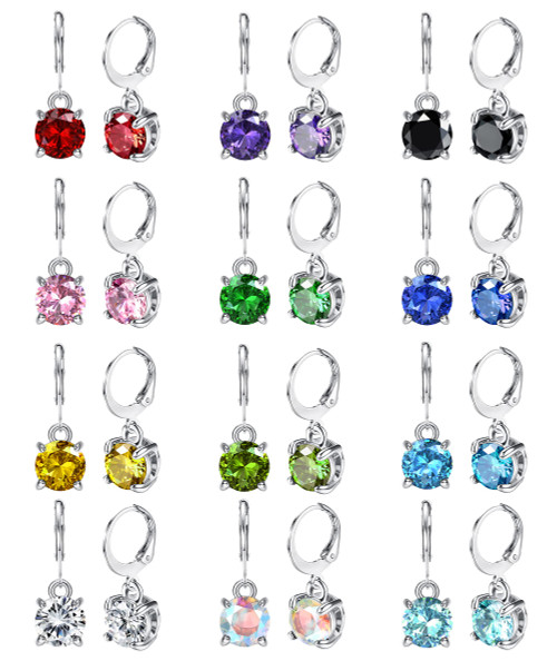 JOERICA 12 Pairs Leverback Dangle Earrings for Women Stainless Steel Dangle Hoop Earrings Set Multi Colored 8mm Cubic Zirconia Earrings JOERICA 12 Pairs Leverback Dangle Earrings for Women Stainless Steel Dangle Hoop Earrings Set Multi Colored 8mm Cubic Zirconia Earrings