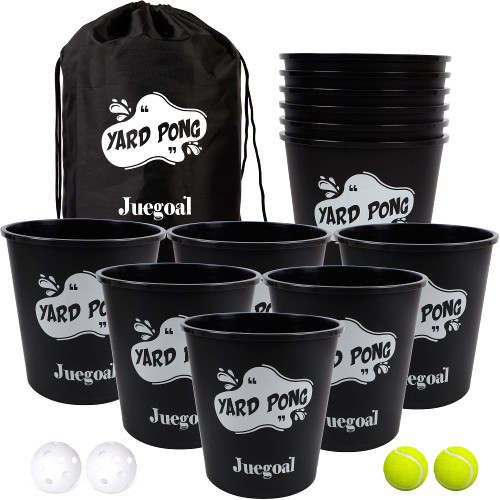 Juegoal Yard Pong, Outdoor Giant Yard Games Set for Adults and Kids, with Durable 12 Buckets and 4 Balls, Toss Game Throwing Outside Family Game for Beach, Camping, Lawn and Backyard, Black Juegoal Yard Pong, Outdoor Giant Yard Games Set for Adults and Kids, with Durable 12 Buckets and 4 Balls, Toss Game Throwing Outside Family Game for Beach, Camping, Lawn and Backyard, Black