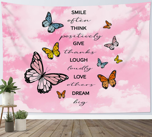 LB Vintage Butterfly Tapestry Wall Hanging Inspirational Quotes and Pink Sky White Cloud Wall Tapestry for Bedroom Aesthetic Nature Landscape Tapestry for Living Room College Dorm Decor,80Wx60H inch LB Vintage Butterfly Tapestry Wall Hanging Inspirational Quotes and Pink Sky White Cloud Wall Tapestry for Bedroom Aesthetic Nature Landscape Tapestry for Living Room College Dorm Decor,80Wx60H inch