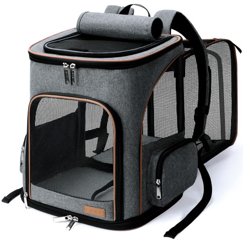 Large Cat Backpack Expandable Pet Carrier Backpack, Lekereise Dog Backpack Carrier for Small Dogs and Medium Cats, Grey