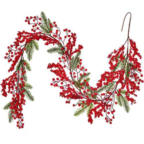 Lvydec Red Berry Garland Christmas Decoration - 6ft Artificial Greenery Garland with Red Berries and Spruce Stems for Holiday Fireplace Mantel Table Decorations Lvydec Red Berry Garland Christmas Decoration - 6ft Artificial Greenery Garland with Red Berries and Spruce Stems for Holiday Fireplace Mantel Table Decorations