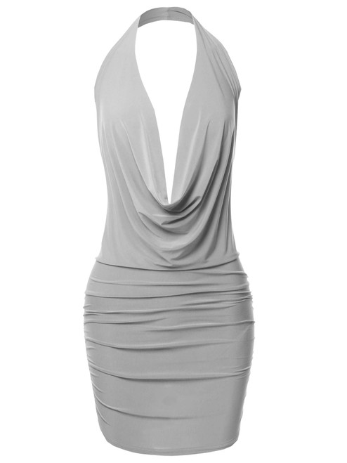 Made by Emma Sexy Halter Neck Ruched Bodycon Backless Party Cocktail Mini Dress Silver S Made by Emma Sexy Halter Neck Ruched Bodycon Backless Party Cocktail Mini Dress Silver S