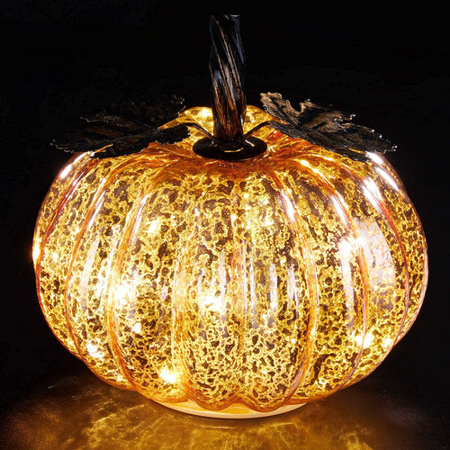 denlix Mercury Glass Pumpkin Lights 5.5 Inches Timer Pumpkins Decorations Tables Centerpieces Decorative Fall Decor
