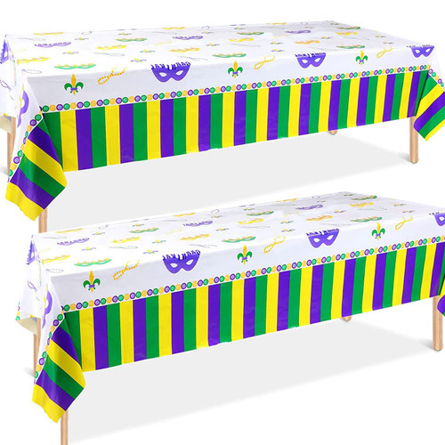 Mardi Gras Tablecloths 2 Pieces- Mardi Gras Decorations, Plastic Rectangular Mardi Gras Table Cover, Waterproof Tablecloth for Mardi Gras Carnival Party Supplies Favors?51 x 87 Inches?