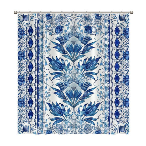 Bathroom Shower Curtains with Hooks 66x72 Inch,Blue and White Cairo Shower Curtain Waterproof Fabric Bath Shower Curtain for Bathroom Bathtubs Decoration