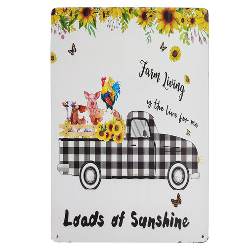 TISOSO Loads of Sunshine Sunflower Truck Retro Vintage Metal Tin Signs Farmhouse Kitchen Wall Decorative Garden Country Home Decor 8X12Inch