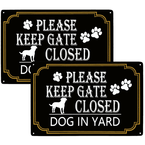 WOSTOD Please Keep Gate Closed Dogs in Yard Reto Vintage Metal Tin Signs Safety Warning Sign for Lawn Garden Yard Signs 8X12Inch (2 Pack)