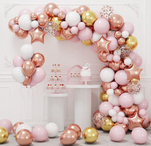 RUBFAC Rose Gold Balloon Garland Arch Kit with Pink Gold White Balloons for Graduation Birthday Party Baby Shower Wedding Decorations RUBFAC Rose Gold Balloon Garland Arch Kit with Pink Gold White Balloons for Graduation Birthday Party Baby Shower Wedding Decorations