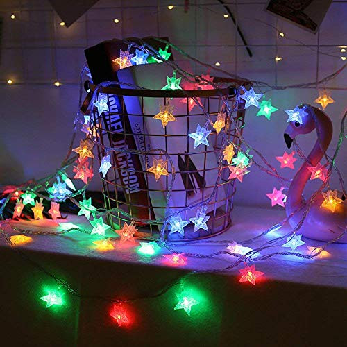 QINGYA LED String Lights, Twinkle Star 40 LED String Lights with Multi-Color Fairy Lights USB Powered Star Shaped LED String Lights for Christmas, Party, Wedding, Garden Décor((Multi-Color 6M) QINGYA LED String Lights, Twinkle Star 40 LED String Lights with Multi-Color Fairy Lights USB Powered Star Shaped LED String Lights for Christmas, Party, Wedding, Garden Décor((Multi-Color 6M)