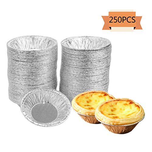 Haomian 250 Pcs Disposable Egg Tart Tins, Mini Pie Tins Pans Tinfoil Cupcake Circular Egg Tart Mold Cups for Baking Supplies