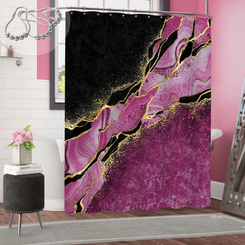 Gibelle Pink Marble Shower Curtain, Cute Hot Pink Fabric Shower Curtains for Bathroom Decor, Black Marble Gold Vein Abstract Modern Luxury Art Decorative Bathroom Curtains Shower Set with Hooks, 72x72 Gibelle Pink Marble Shower Curtain, Cute Hot Pink Fabric Shower Curtains for Bathroom Decor, Black Marble Gold Vein Abstract Modern Luxury Art Decorative Bathroom Curtains Shower Set with Hooks, 72x72